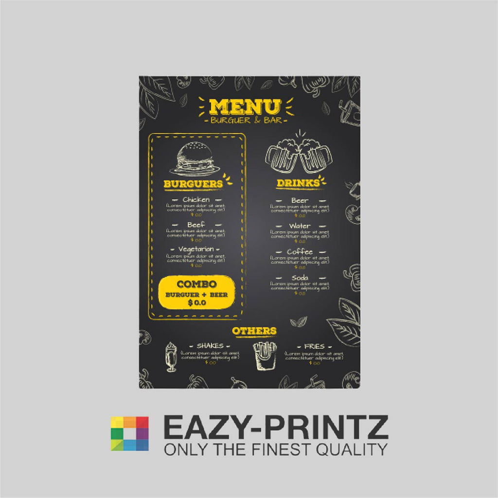 Custom Design Restaurants Laminated Menu Printing Service
